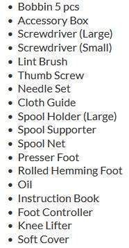 Elna Elnita EF1 Included Accessories