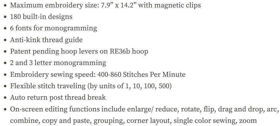 Memory Craft 550E Embroidery Machine Features